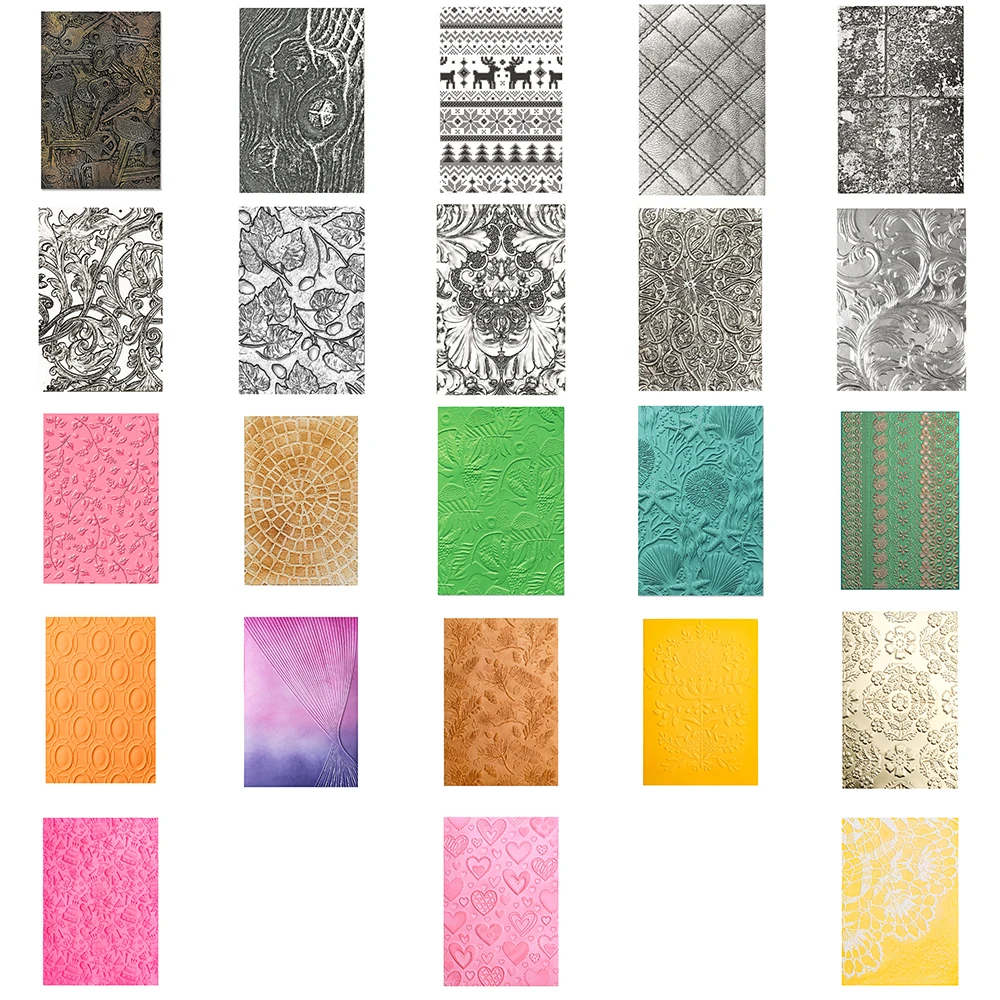 Embossing Folder 6.3*4.5inch 3D Embossing Tree Trunk Mushroom Plant Shell Love Heart Mixed Stencil for DIY Scrapbook Embossing Paper Card