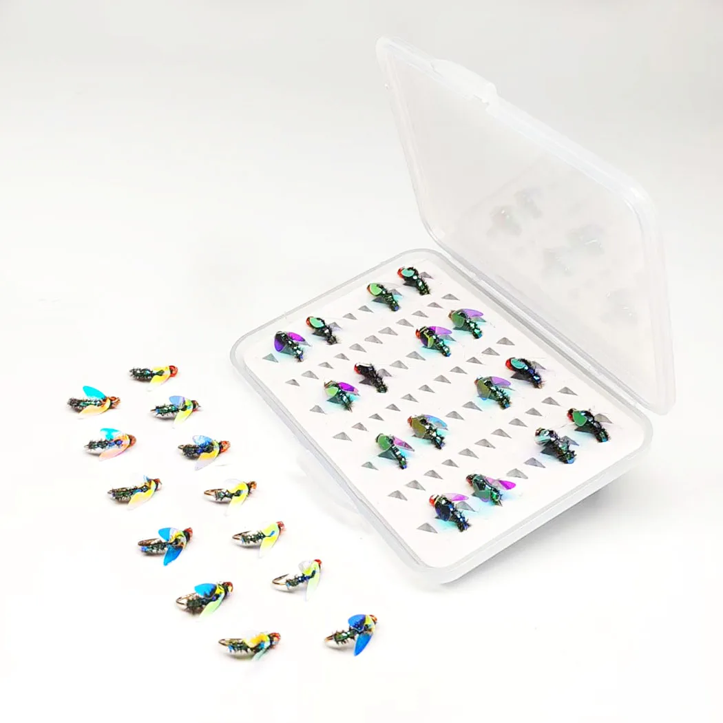 Fliegenfischen-Fliegen, 16 Stück, mit Fliegenbox, Laser-Doppelflügel-Fliegenfliegen, Trockenfliegen, Nymphenköder, Angeln zum Angeln von Forellen-/Barschködern – Detail 10