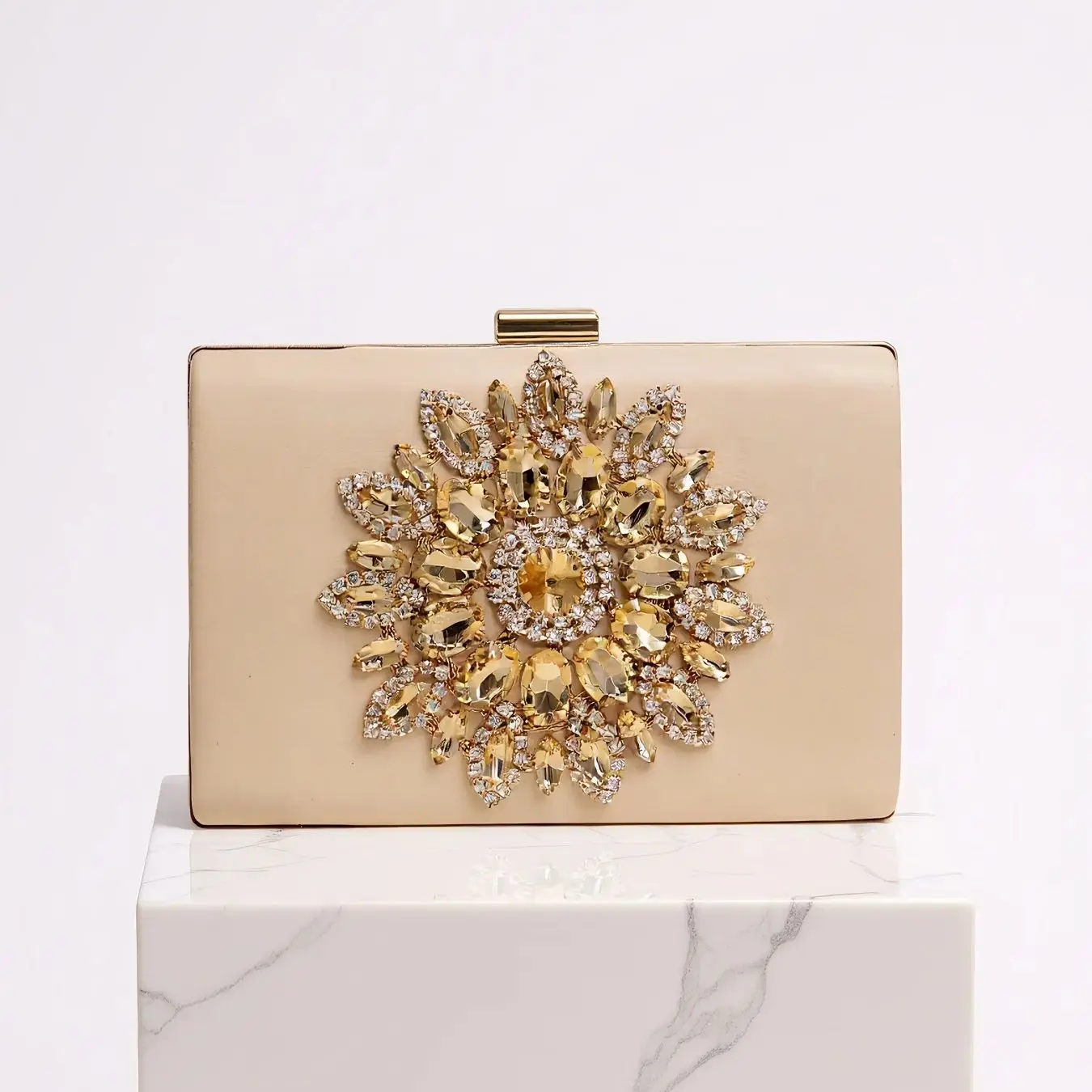 Crystal Flower Evening Clutch Bag for Women with Rhinestones
