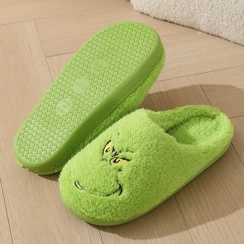 New Cute Home Christmas Grinch Warm Winter Cotton Slippers Couple Men and Women Thick-soled Soft-soled Shoes Thick Non-slip 4