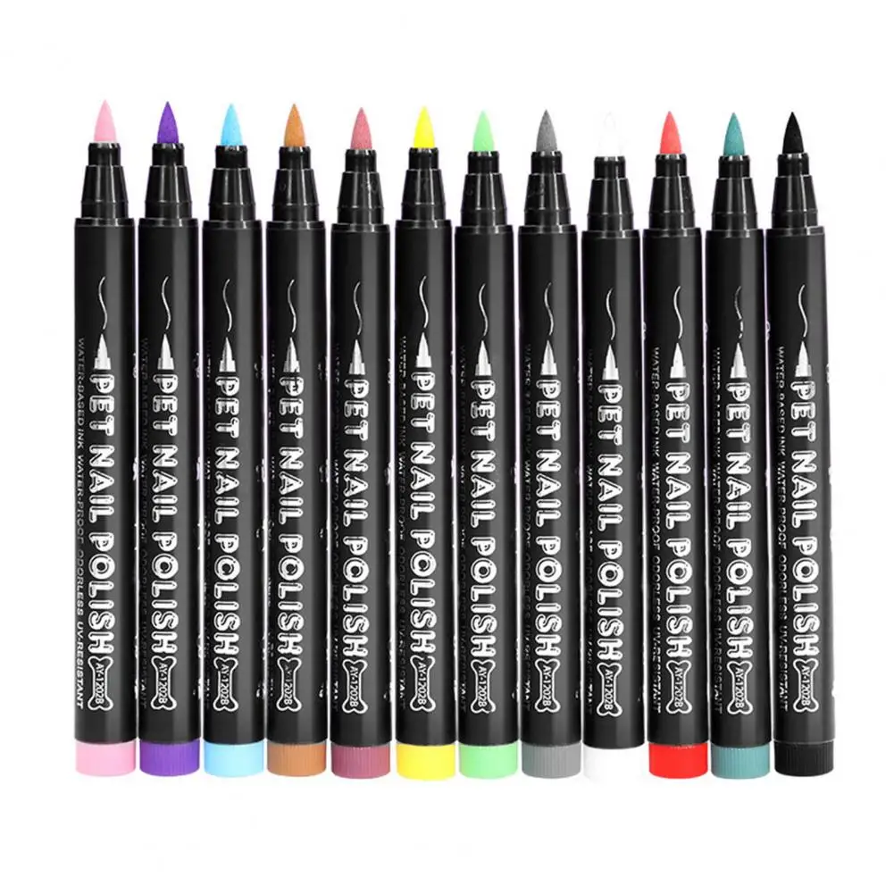 Pet Nail Art Pen for Dogs Cats Stylish Pet Nail Design Tool 12-color Quick Dry Art Pen Set for Puppy Cat Soft Small