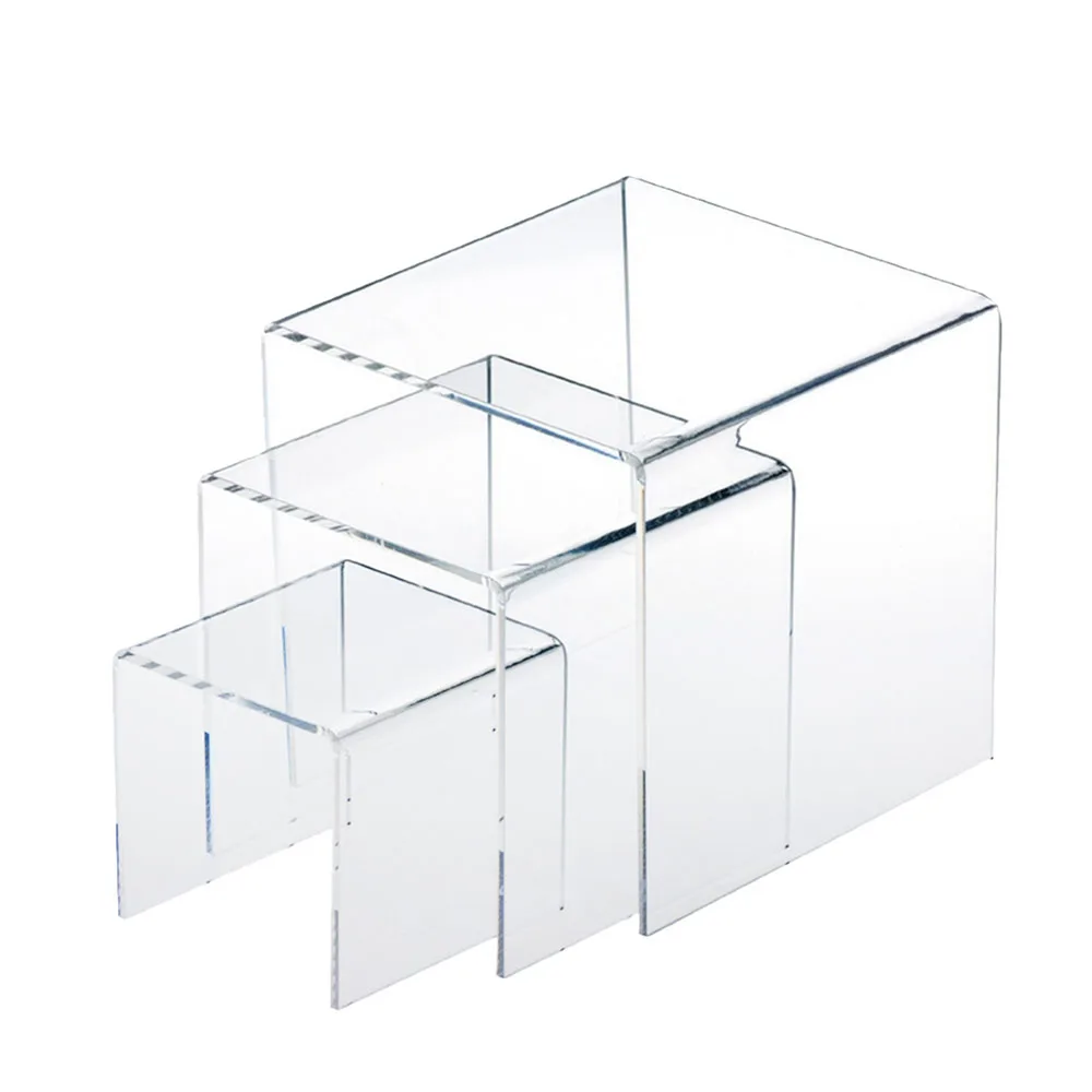 

3pcs Square Acrylic Clear Display Stands Transparent Jewelry Makeup Holder Display Collectibles Miniature Models Dolls Awards