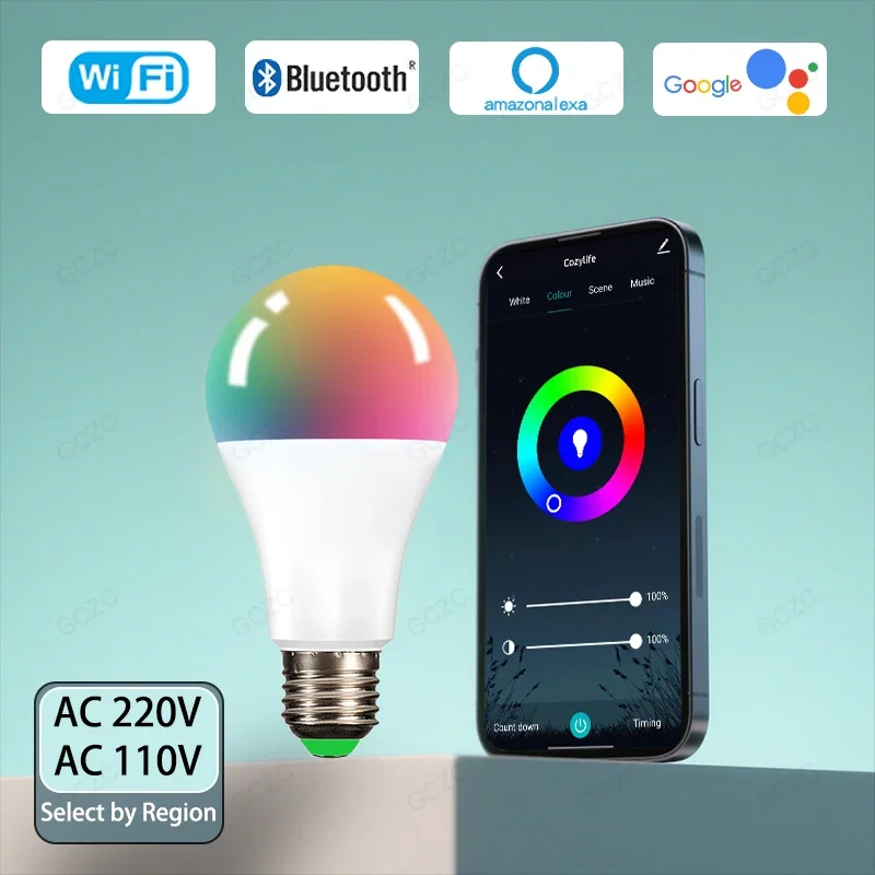 Smart Led Light Bulb Wifi/BLE Alexa E27 RGB 110V 220V For Google Assistant Cozylife smart led light bulbs