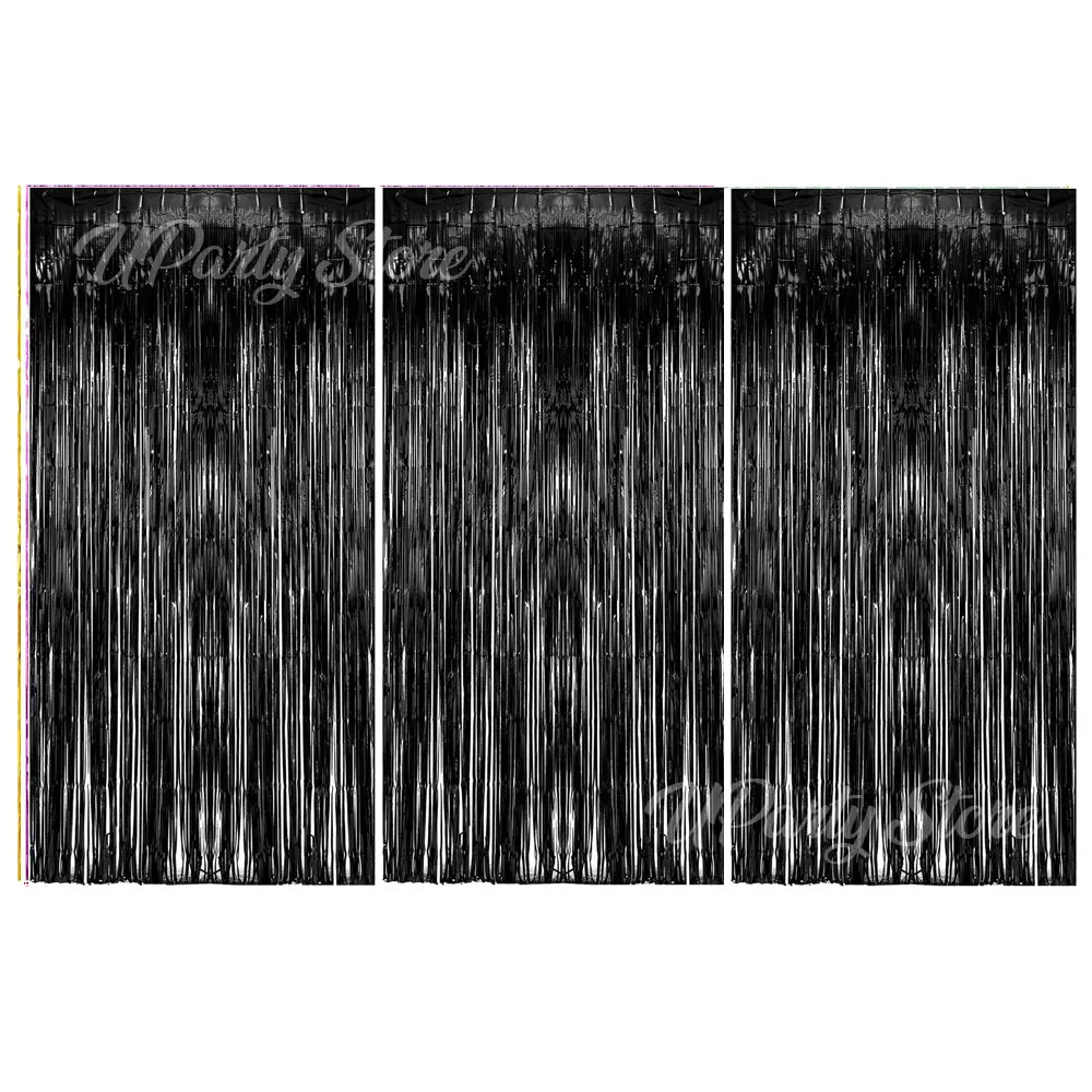 Silver Foil Fringe Curtains - Set of 3, Metallic Rose Gold Tinsel Streamers for Celebrations and Events Backdrop Decor