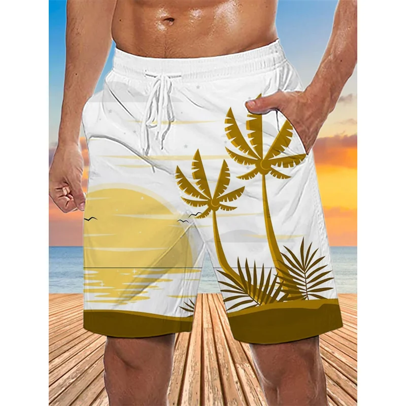Coconut Tree Pattern Beach Shorts For Men Colorful 3D Printed Swim Trunks Summer Surf Board Shorts Loose Short Pants Streetwear 2