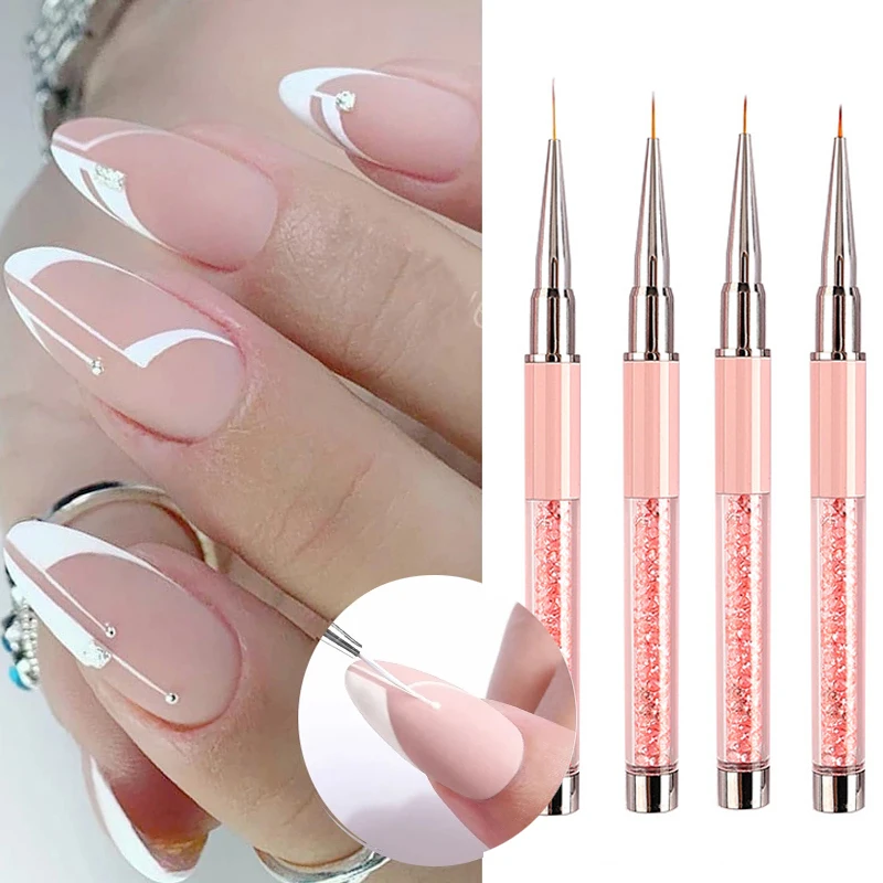 Professional Nail Art Brushes Pens Line Brush Pink UV Gel Painting 3D Rhinestones Brush Manicure