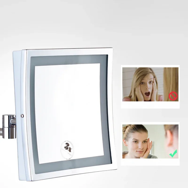Modern Black Bathroom Mirrors Quality Brass Dual Arm Extend Folding Bathroom Makeup Mirror Magnifying LED Light Bathroom Mirrors 4