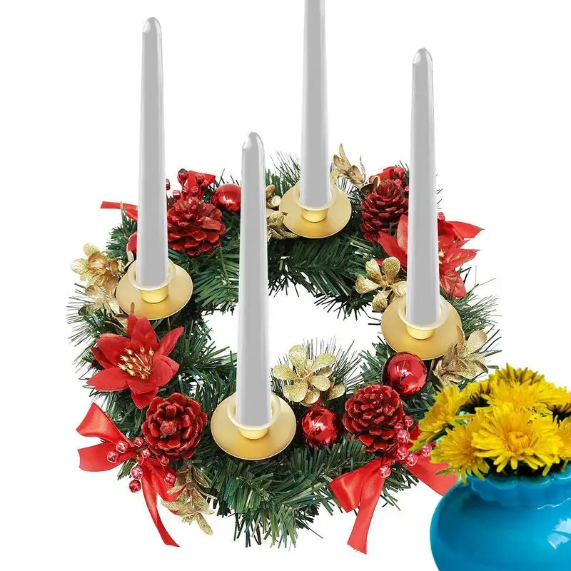 

Christmas Advent Wreath Christmas Candle Rings Wreaths with 4PCS Candle Holders 11.81in Holiday Wreaths Christmas Centerpiece