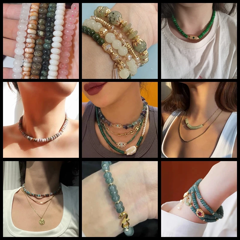 자연 Rondelle 스톤 비즈 5*8mm Jaspers Angelite Jades Morganite 느슨한 드럼 보석 구슬 보석 만들기 DIY 팔찌 목걸이