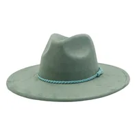 9.5CM Wide Brim Suede Tassel Top Hat Women Elegant Party Wedding Fedora Hat Men Jazz Felt Gentleman Panama Cap Chapeau