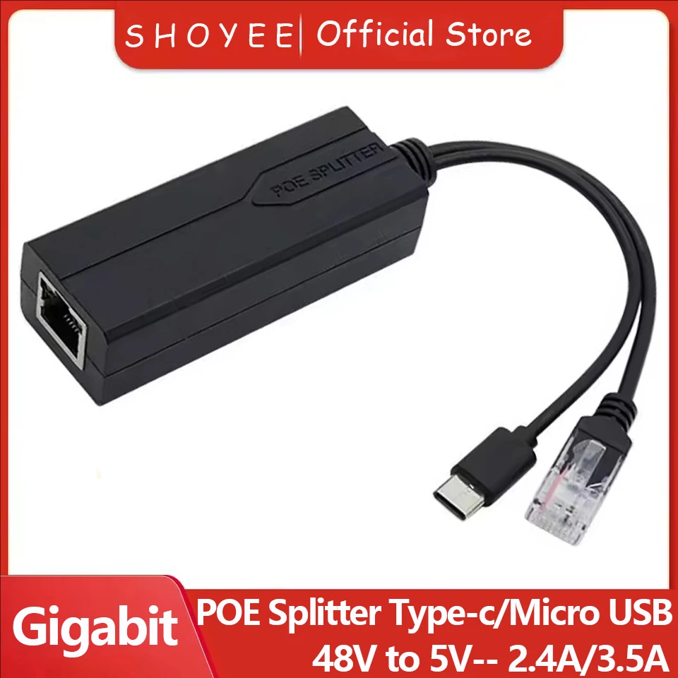 Répartiteur POE 48V à 5V Micro USB tpye-C 100Mbps et 1000Mbps Gigabit POE, alimentation d'injecteur de caméra pour Huawei Hikvision