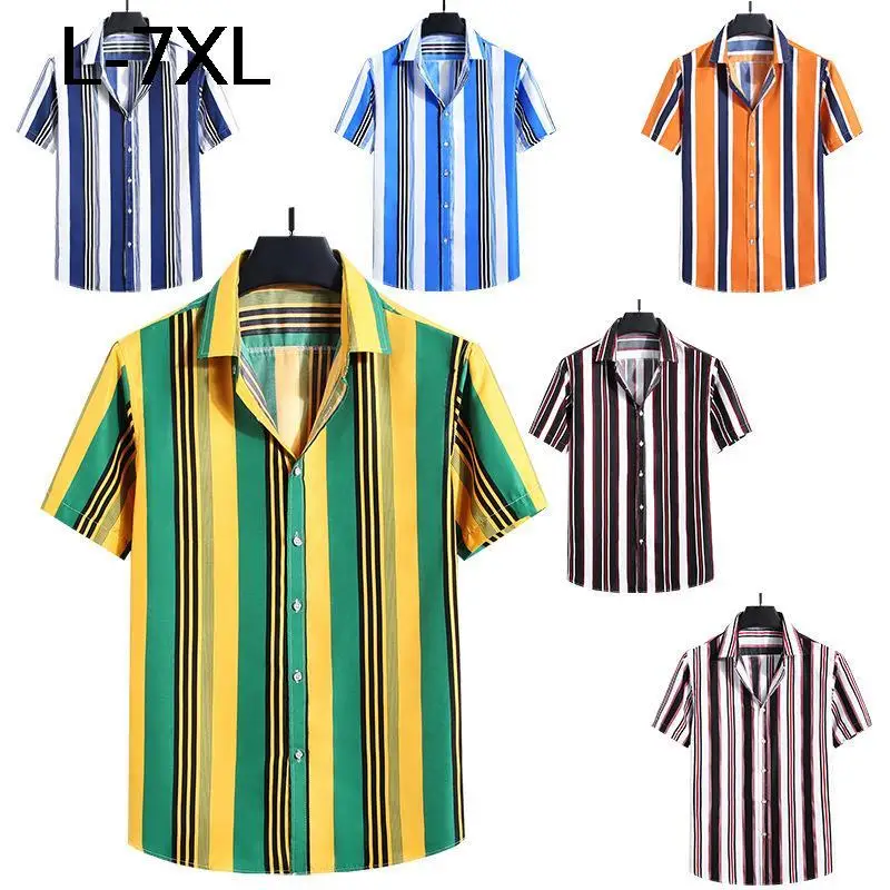 

Men Clothing 2023 Summer Casual Short-sleeved Shirts Bottoming Shirts Beach Vacation Striped Shirts Camisas Para Hombre