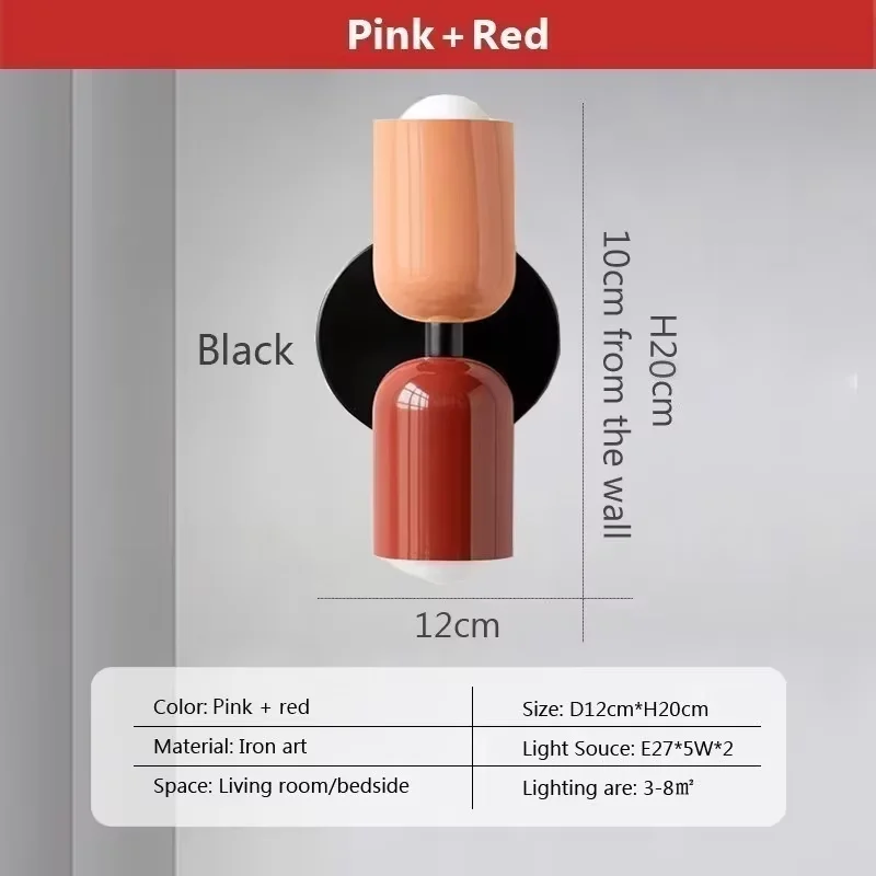 E27 Nordic Wall Lamp LED Macaron Minimalist Sconce Bedroom Bedside Living Room Study Aisle Indoor Home Decoration Light