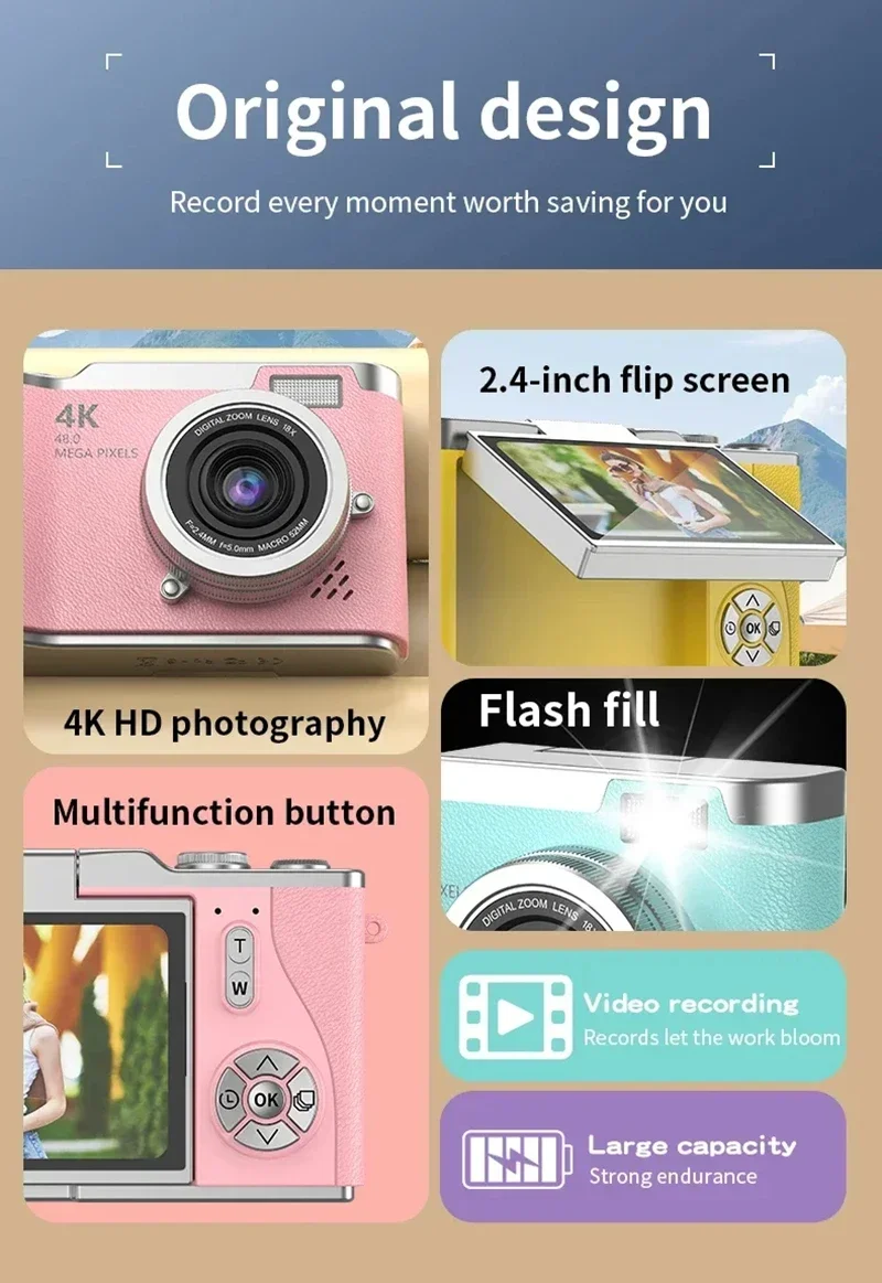 48mp Digital Camera With 8x Zoom And 180° Flip Screen For Travel_voghion.com