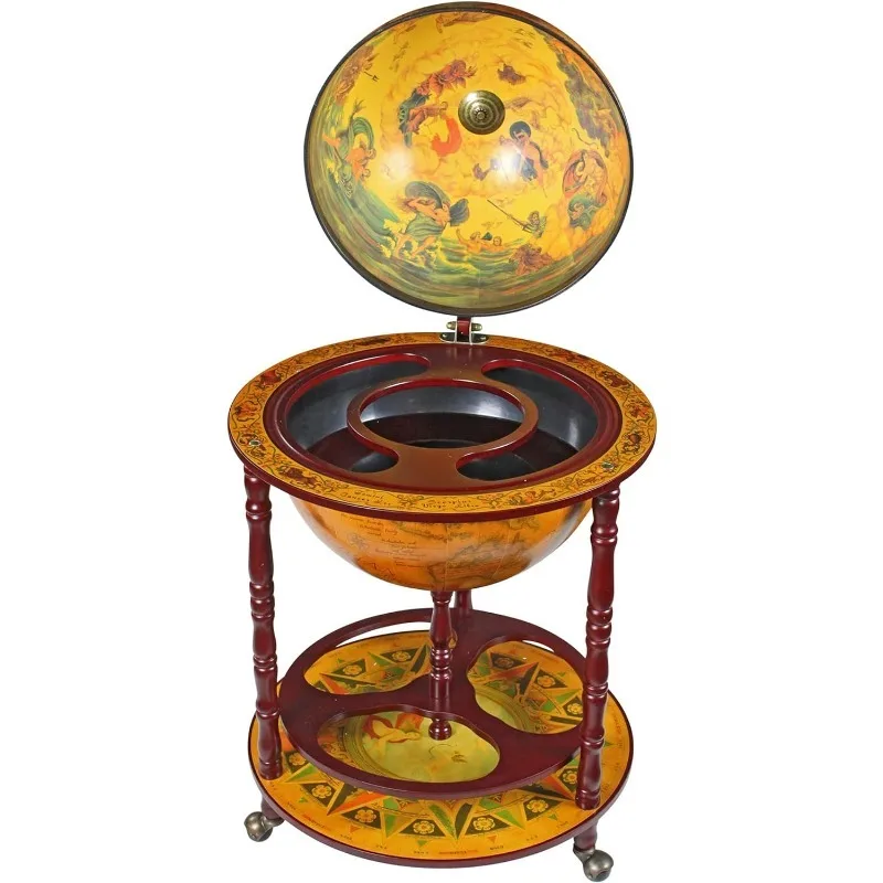 

Full Size Sixteenth-Century Globe Bar Liquor Cabinet on Wheels, 22 Inches Diameter, 38 Inches High, MDF, Hardwood and Paper