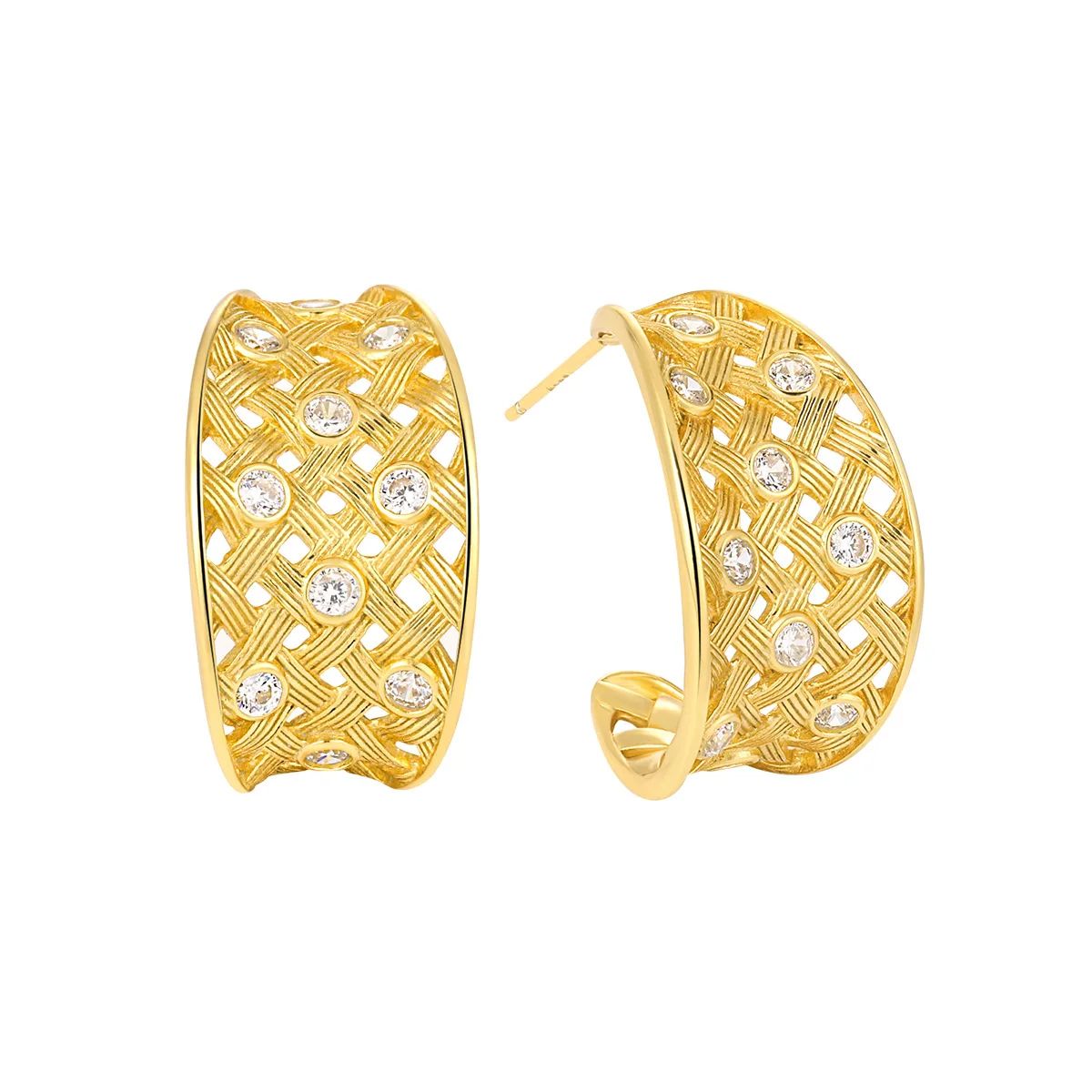 

Melynn hotsale CZ hollow out hoop earrings 925 sterling silver hoop earrings 18k gold zircon earings for women