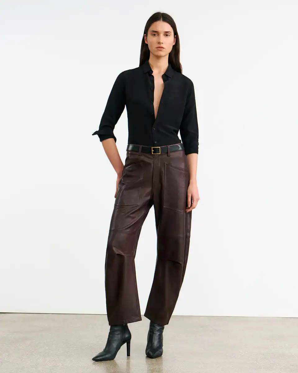 New casual women's wear fashion leather Nili Lotan trousers in black and brown