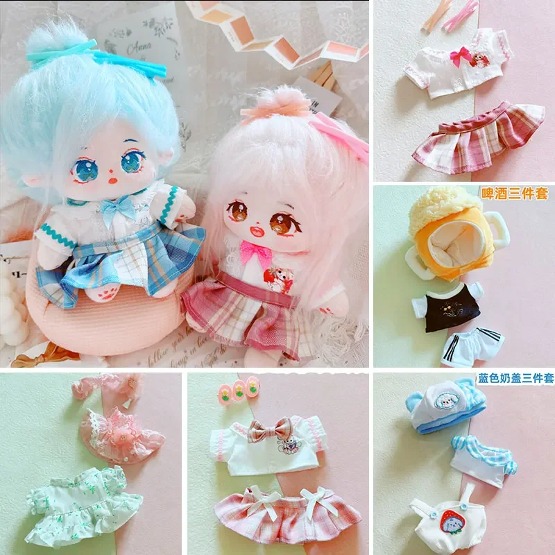 

Cotton doll 20cm cm baby dress blue check skirt doll clothes doll accessories