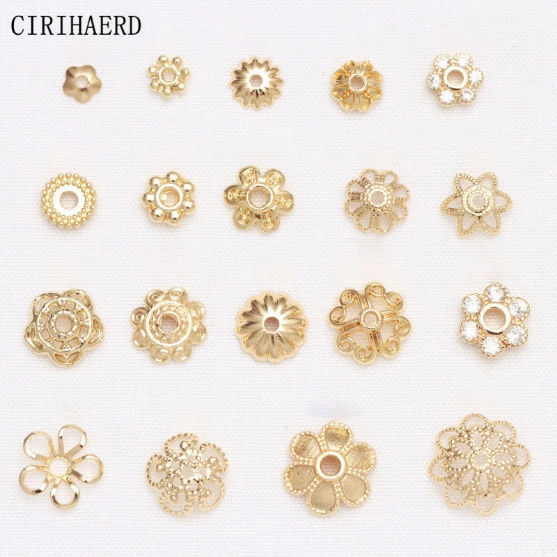 14KGoldPlatedHollowFlowerBeadCapsDIYJewelryAccessories