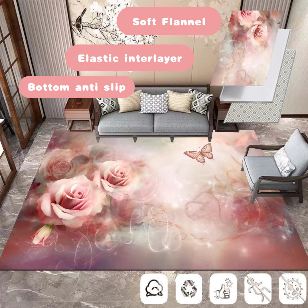 3D Pink Rose Carpet for Living Room Floral Decoration Rugs Bedroom ...