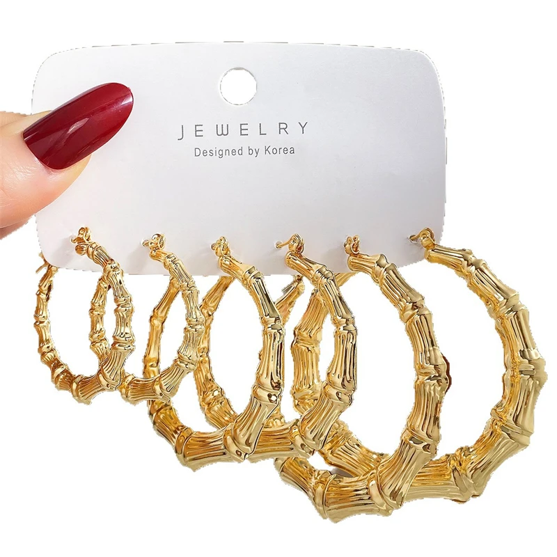 3pairs Hoop Earrings Set Big Geometry Round Circle Earring for Women Girls Gold Color  Metal Exaggerate Earring Party Jewelry