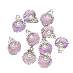 Set of 10 Seashell and Starfish Charms for DIY Jewelry Crafting and Accessory Making (Purple)