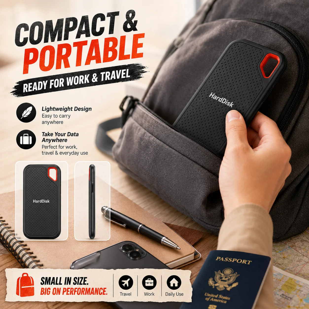 Light Pocket External Hard Drive1TB Hard Disk Storage Device Compatible SSD for MAC PC 2