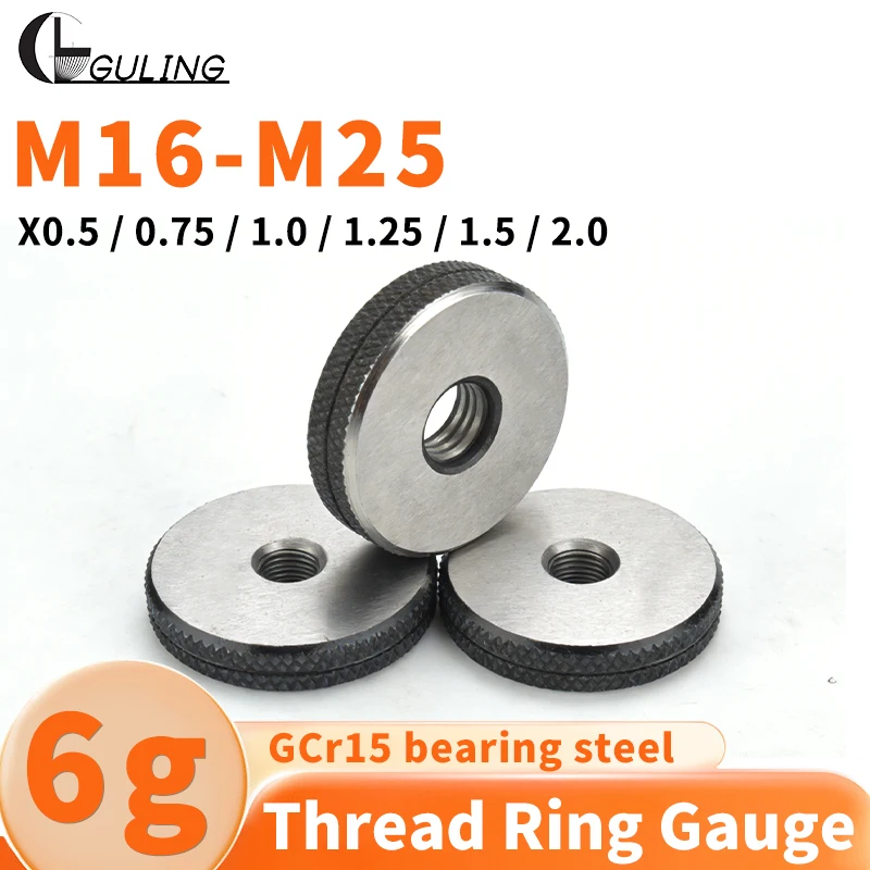 GULINGH 1SET(1*GO+1*NOGO) 6g M16-M25 비표준 미터법 미세 나사산 링 게이지 측정 도구 X0.5/0.75/1.0/1.25/1.5/2.0
