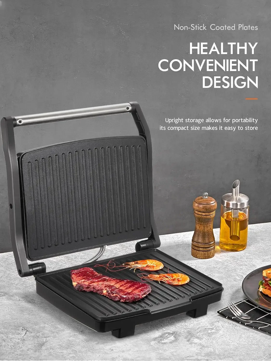 NEW Panini Press Grill, Gourmet Sandwich Maker, Electric Indoor Grill with Non-Stick Cooking Plate and Removable Drip Tray 6