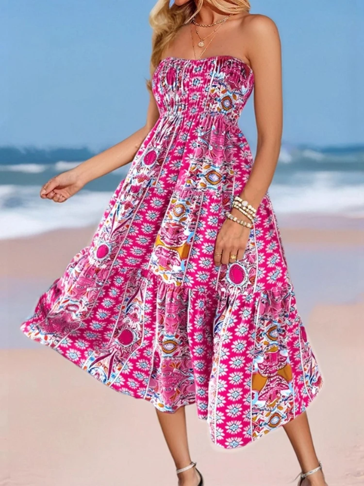 New  Printed Sleeveless Strapless Dress and Midi Skirt Are Two Fashionable Ways To Wear Women's Clothing 365