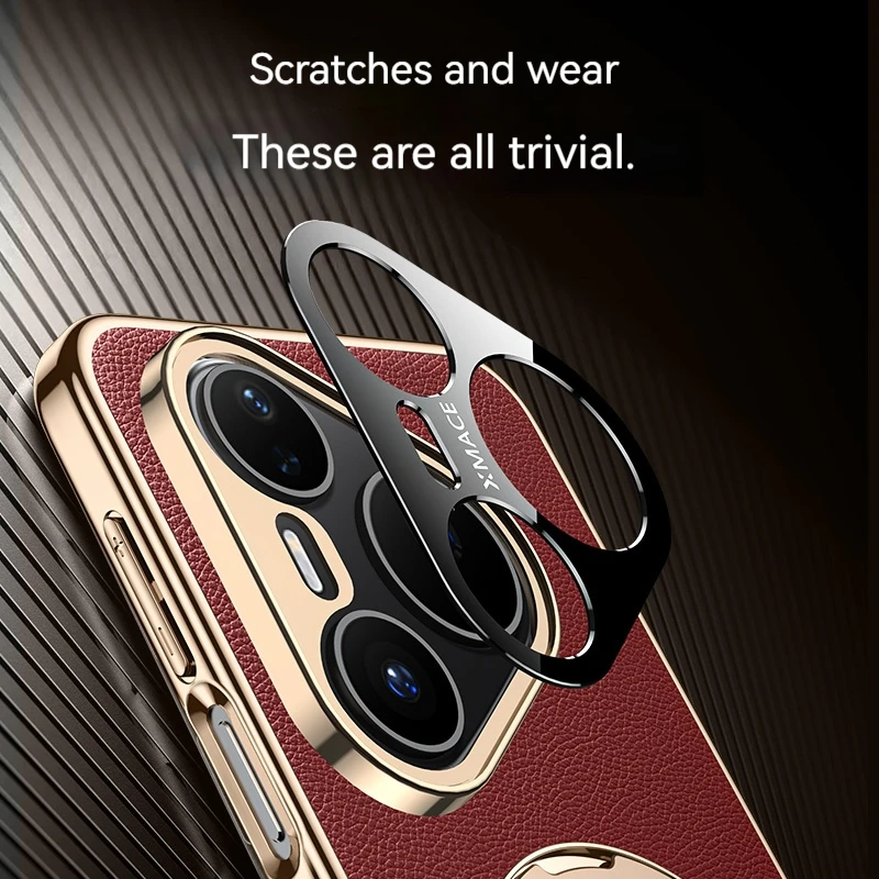Luxurious Solid Color Leather Phone Case with Magnetic Alloy Bracket and Anti-Drop Protection