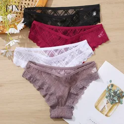 FINETOO 3Pcs/set Lace Panties Sexy Low-rise Brazilian Underwear Fashion Lattice Transparent Underpants M-2XL Sexy Panty Lingerie