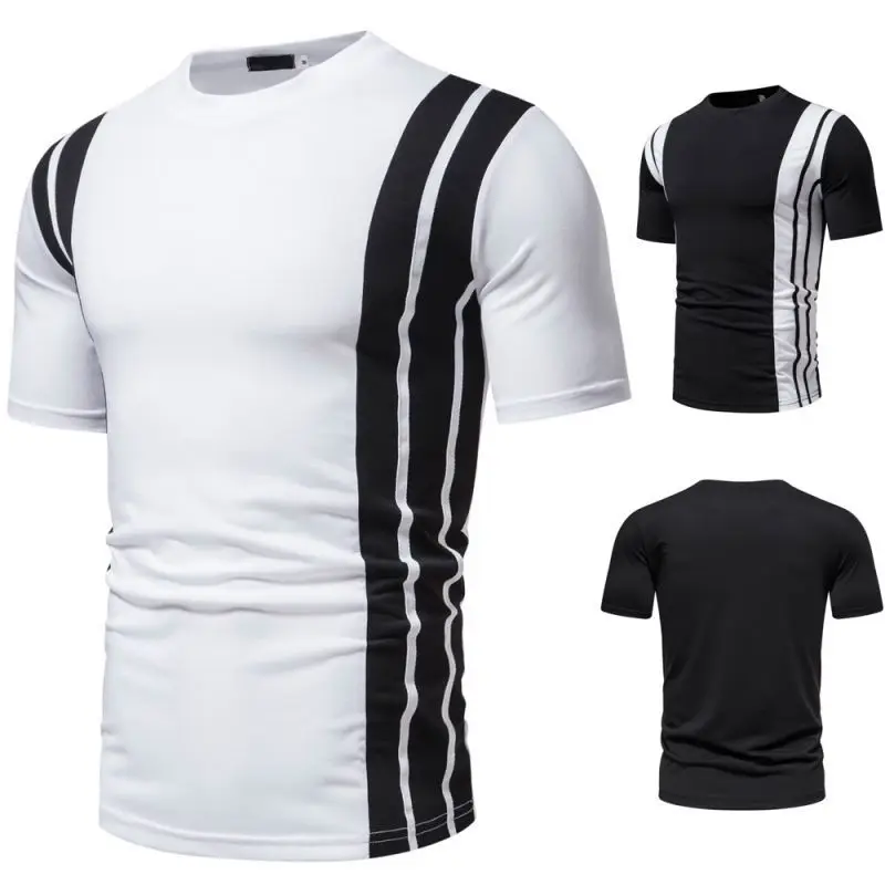 

Summer 2023 new casual loose short sleeve T-shirt fashion men's black and white patchwork crewneck short sleeve T-shirt mens