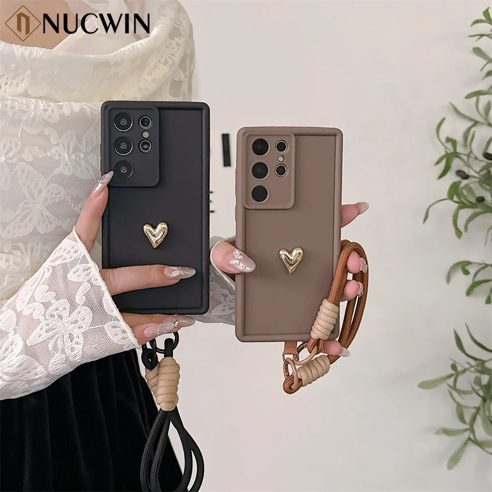 3D Love Lanyard Wristband Shockproof Soft Phone Case