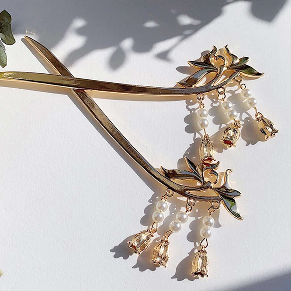 Vintage Traditional Chinese Hair Pin Pearl Tassel Chopsticks Chignon Pin Magnolia Hair Pin Hair Chopsticks Hair Stick