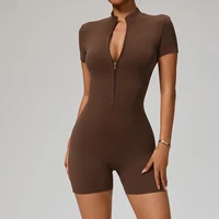 TRY TO BN Sports Jumpsuit Zipper Short Sleeves Yoga Sportswear Fitness Workout Bodysuit One Piece Suits Tights Gym Woman Clothes