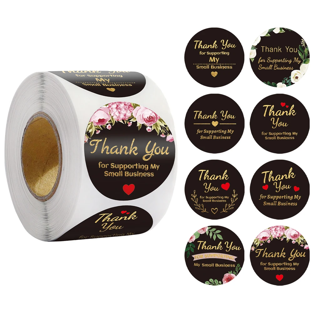 50-500 stücke danke für unterstützung mein business kraft aufkleber mit blume etiketten 1inch aufkleber für kleine shop handgemachte aufkleber