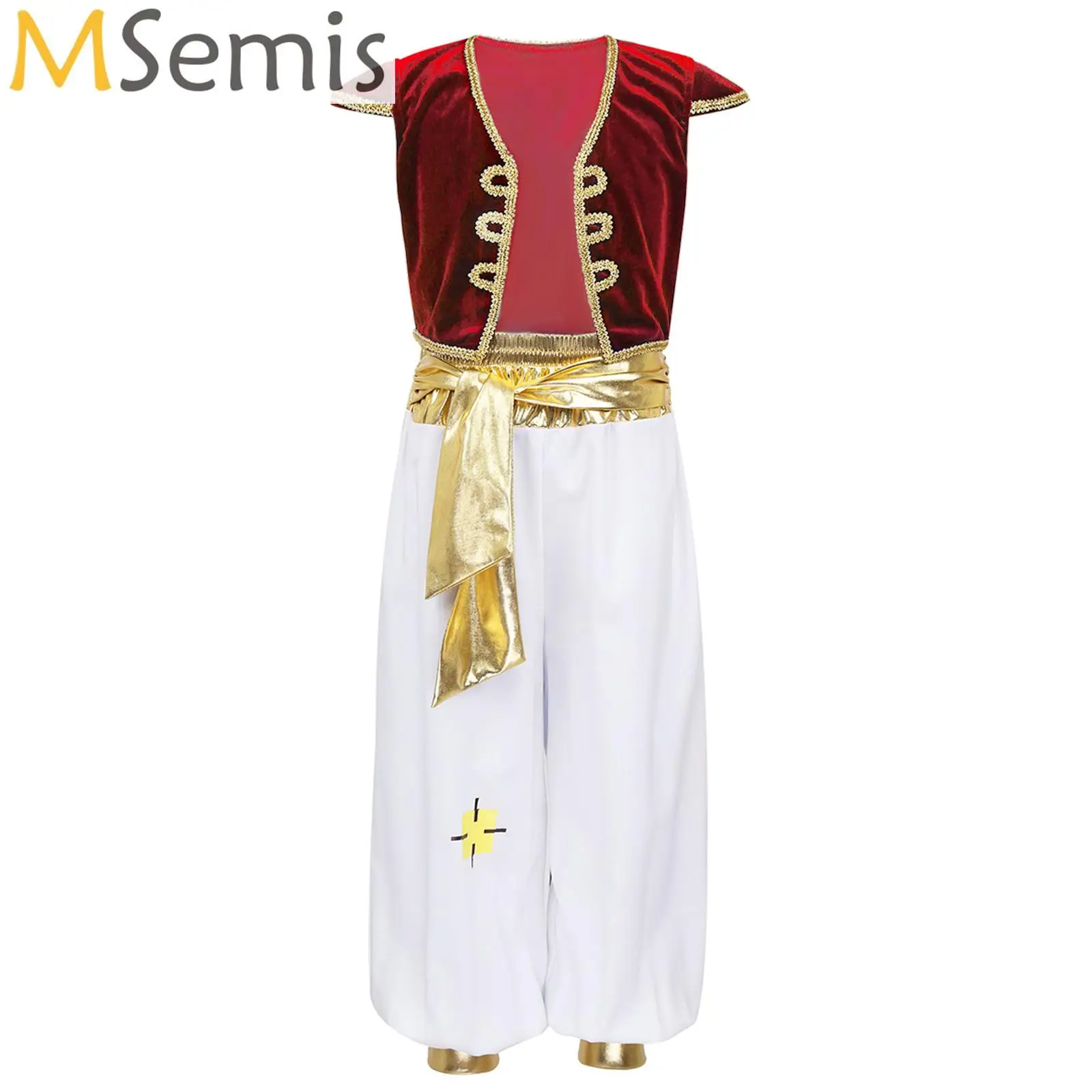 Kids Cosplay Costume Medieval Prince Costume Boys Mythical Prince Carnival Outfit Halloween Carnival Party Arabian Prince Role Play Waistcoat Vest Top+Belted Pants