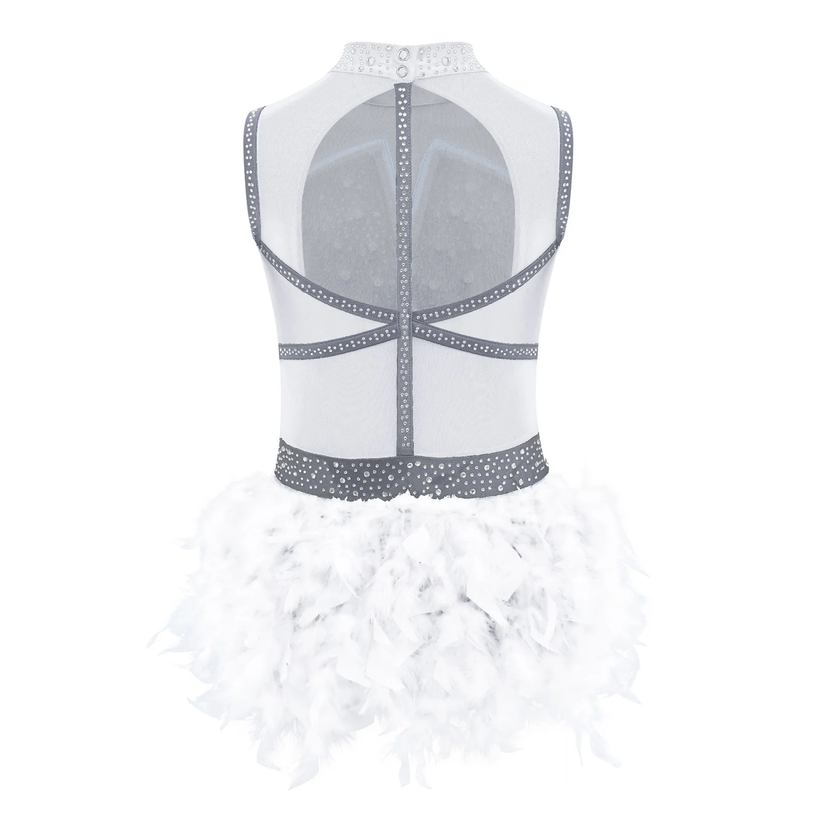 Kinder Mädchen Eiskunstlauf Latin Jazz Dance Samba Rumba Cha-cha Trikot Glänzende Strass Sheer Mesh Feder Rock Body – Detail 7