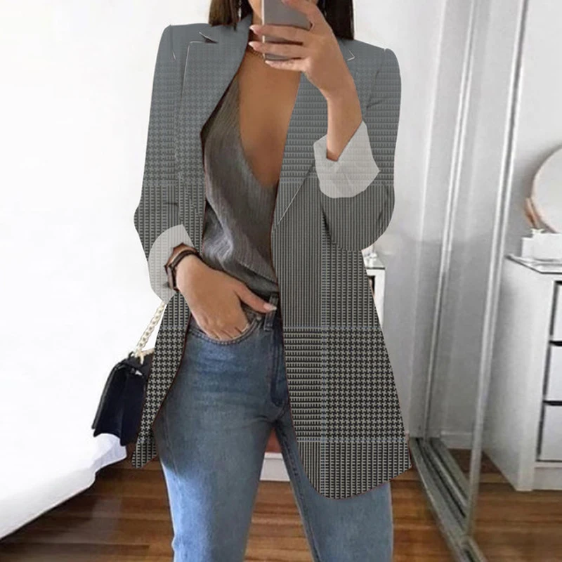 2023 Spring Autumn Womens Casual Elegant Long Sleeve Blazer Jacket Solid Color Work Oversized Work Chic Preppy Style Outerwear