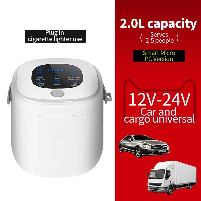 Mini Rice Cooker Electric Heating Lunch Box Portable Thermostat Food Steamer Multi Electric Cooker 2L 12V 24V For Car Truck