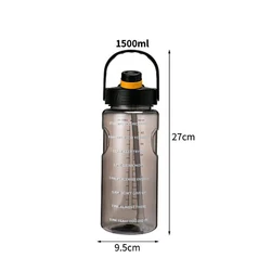 Large Capacity Heat Resistant Water Bottle with Time Marker and Carrying Strap - BPA Free, 2 - in - 1 Straw and Lid Design - One Size 3L (Black  1500ML)