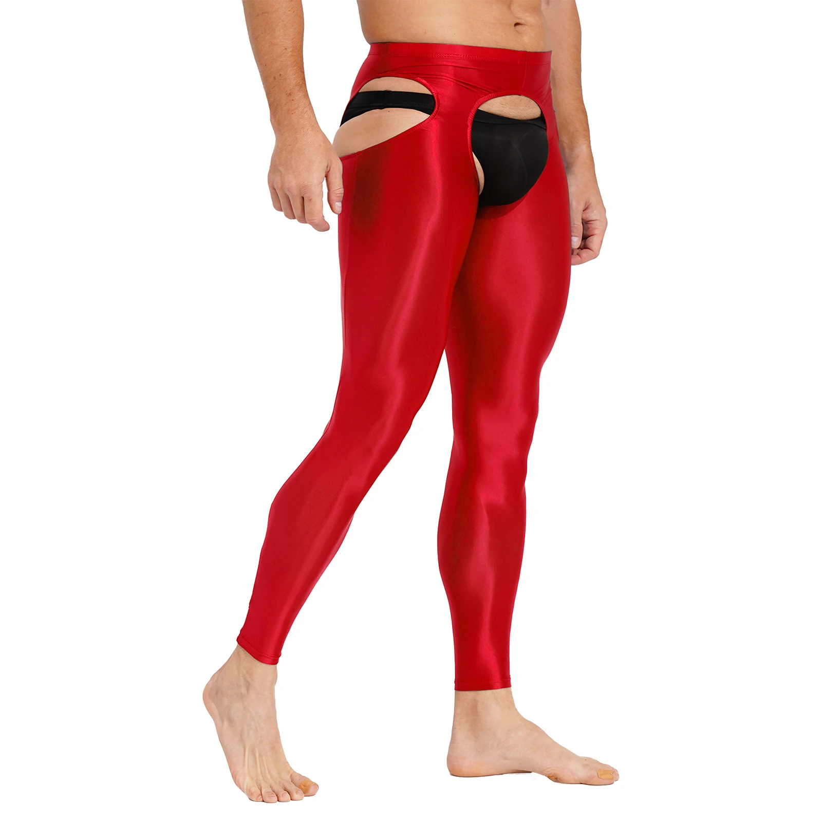 Mens Lingerie Skinny Pants Underwear Nightwear Stretchy Crotchless Leggings Hollow Out Glossy Elastic Waistband Underpants men leggings