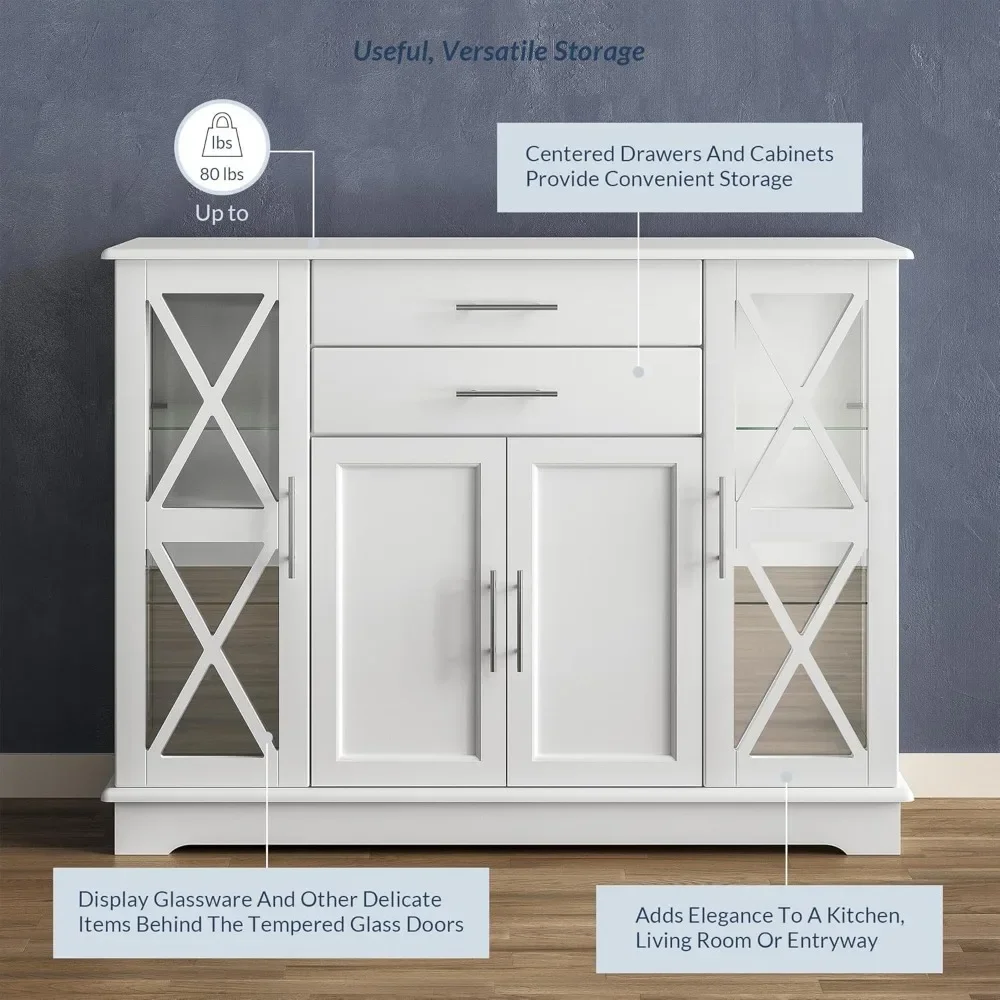 47 Inch Storage Console Table Coffee Bar Kitchen Cupboard Pantry Glass Display Cabinet for Lving Entry