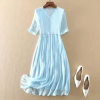 100% Real Silk Summer Dress Women Elegant Red Dresses For Women Clothing Office Lady Holiday Beach Dress Vestido De Mujer Zm274 - Image 3