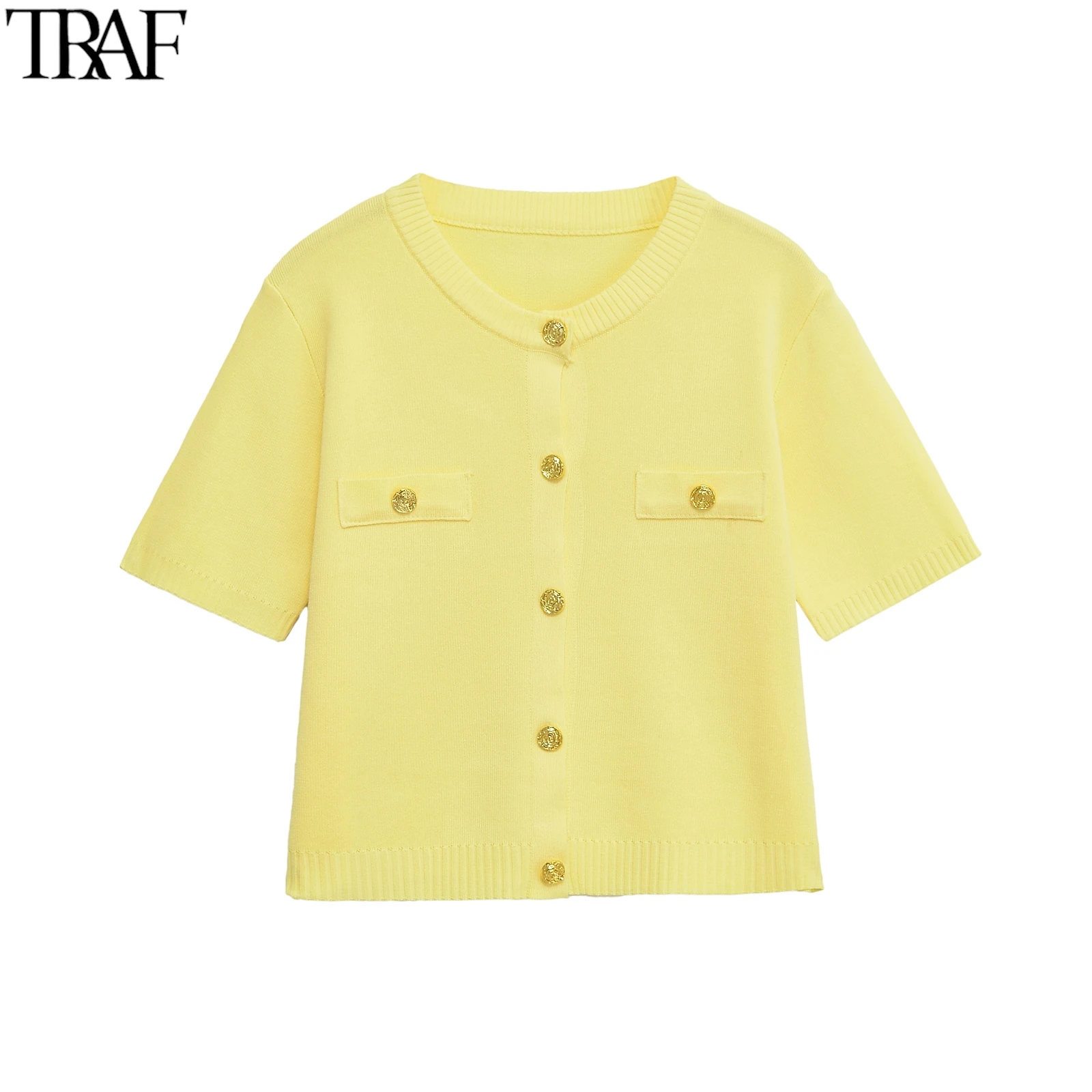TRAF Y2K 2025 Woman Fashion Knitted Jacket With Edging Casual Slim Knitted Top+Elastic Waist Mini Skirt Sets Summer Yellow - Image 5