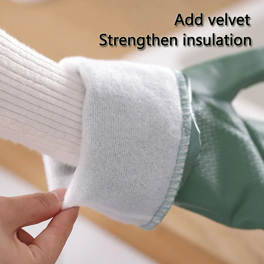 Housework Gloves Winter Velvet Dishwashing Gloves Kitchen Thickeneded Warm Kitchen Cleaning Home Bathroom Cleaning Laundry Extended Waterproof Velvet Integrated Extension 1 Pair