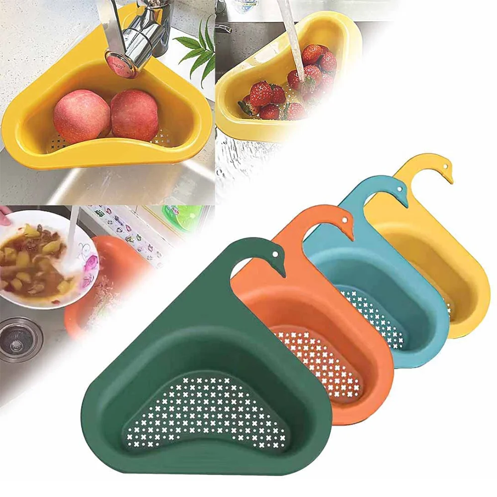 

Kitchen Sink Drain Strainer Basket Leftover Garbage Filter Swan Shape Hanging Vegetable Washing Drainer Triangular Storage Rack