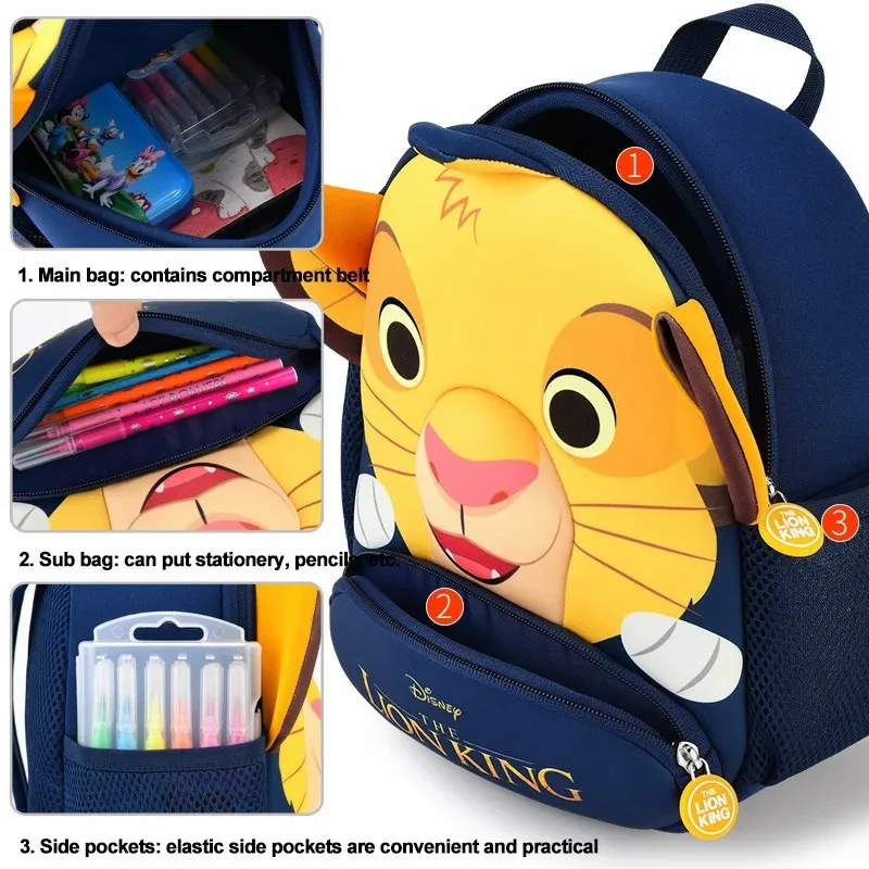 Disney Boy Anti Lost Backpack 3-8 Years Old Kindergarten Baby Schoolbag Toy Storage Bags The Lion King Simba Bag Birthday Gift 4