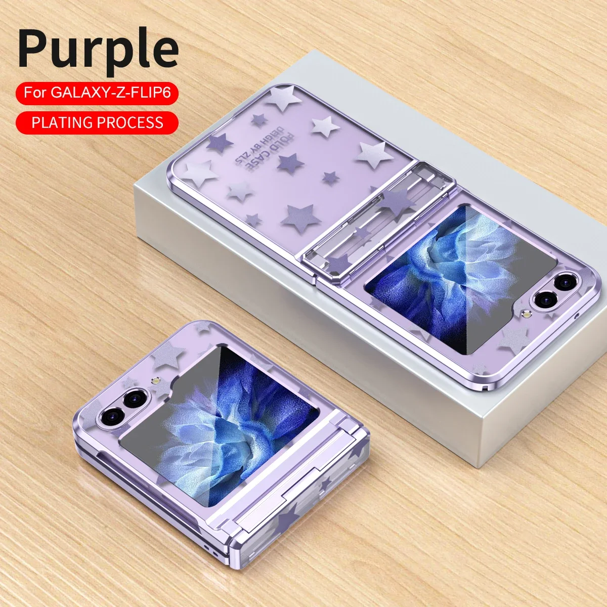 Coque de téléphone de luxe à motif d'étoiles électrolytiques pour Samsung Galaxy Z Flip 6 5 4 3 5G PC antichoc à charnière housse de protection_voghion.com